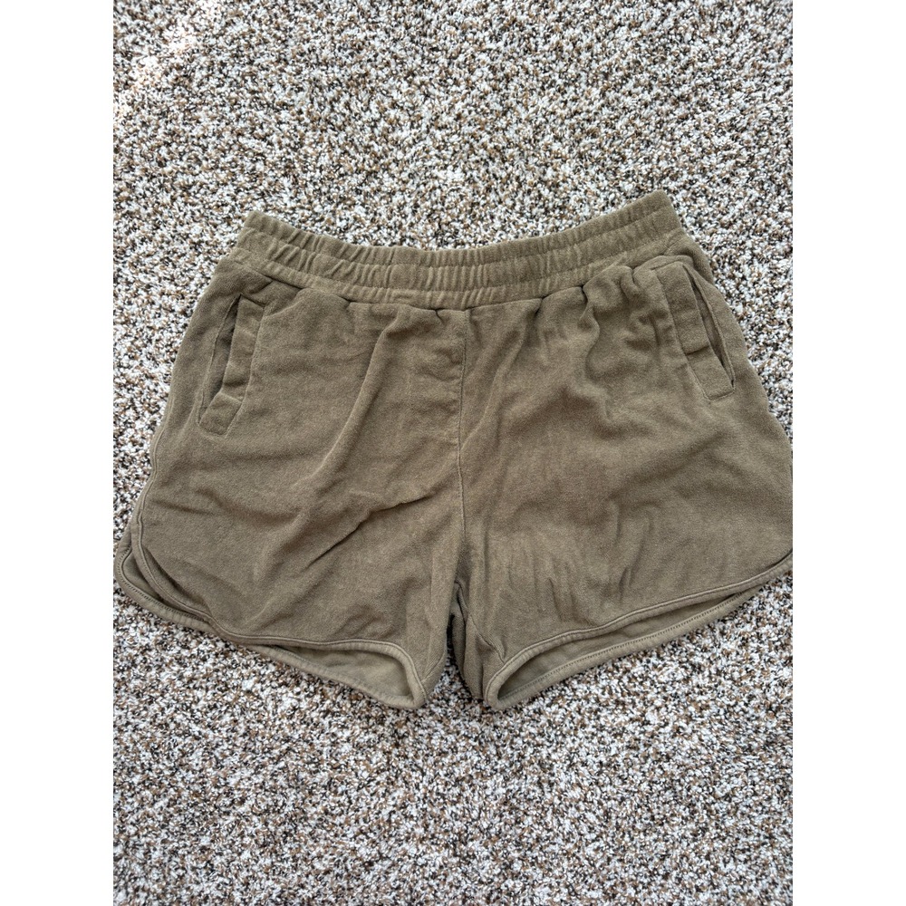 Varley Terry Cloth Shorts Medium Brown Elastic Waist Drawstring Dolphin Hem
